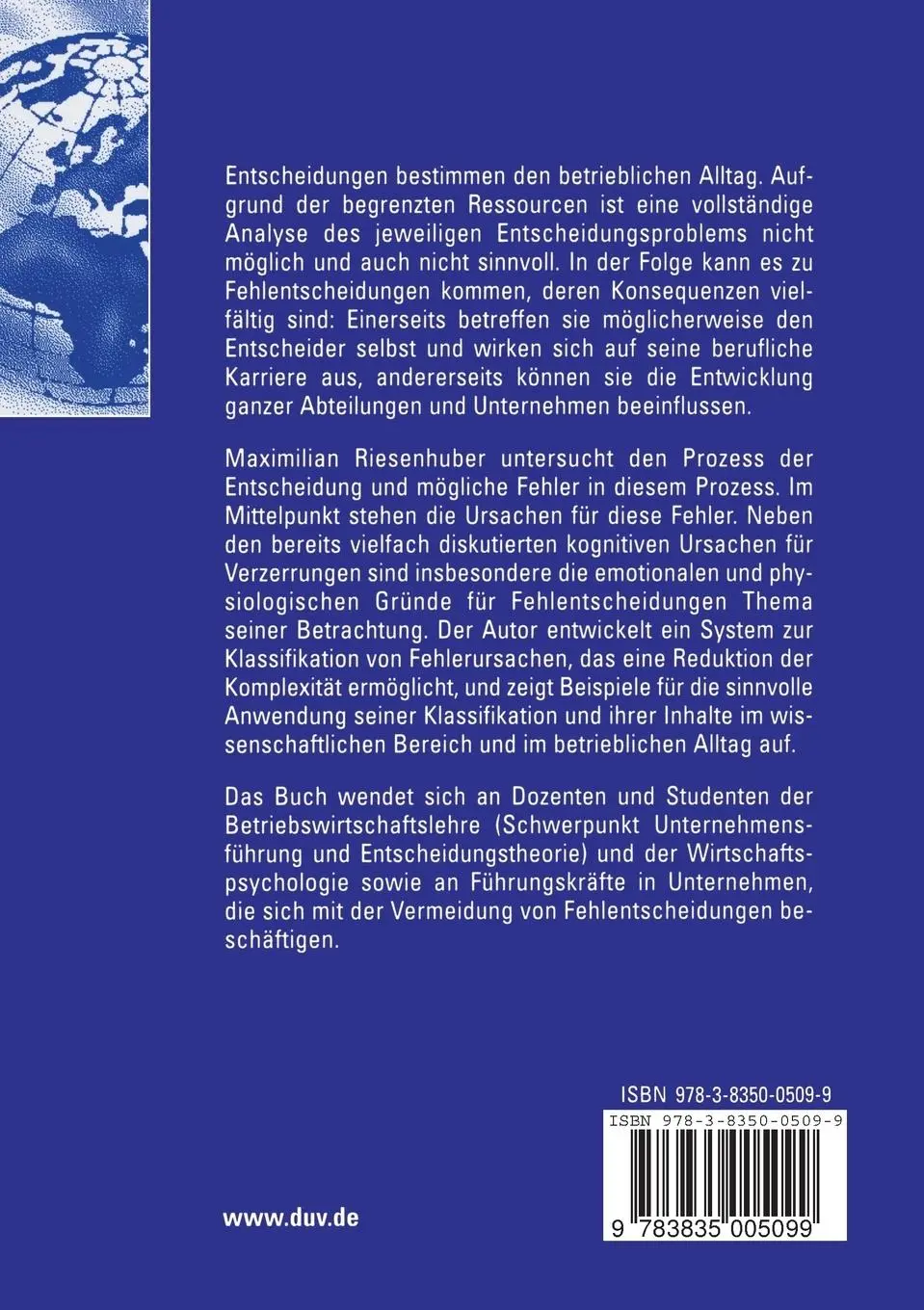 Rückseite: 9783835005099 | Die Fehlentscheidung | Ursache und Eskalation | Maximilian Riesenhuber