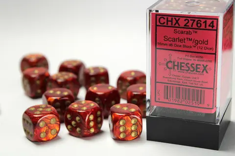Cover: 601982025199 | Scarab® 16mm d6 Scarlet™/gold Dice Block™ (12 dice) | deutsch