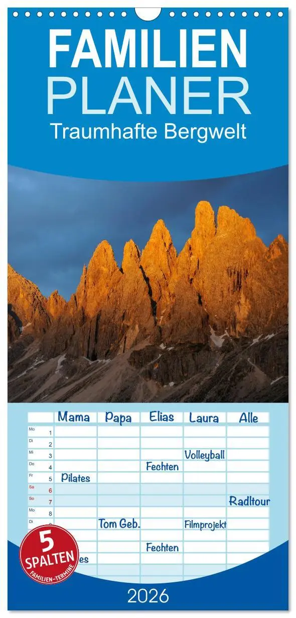 Cover: 9783516515299 | Familienplaner 2026 - Traumhafte Bergwelt Kalender mit 5 Spalten...