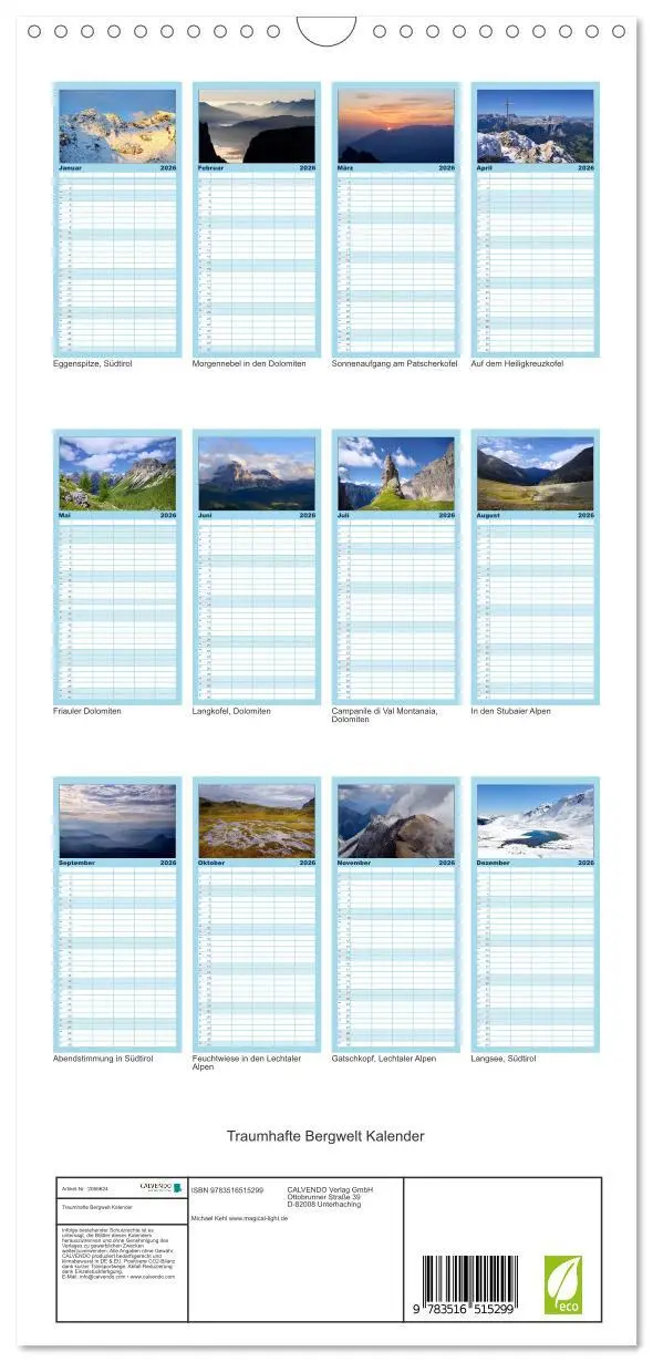 Bild: 9783516515299 | Familienplaner 2026 - Traumhafte Bergwelt Kalender mit 5 Spalten...