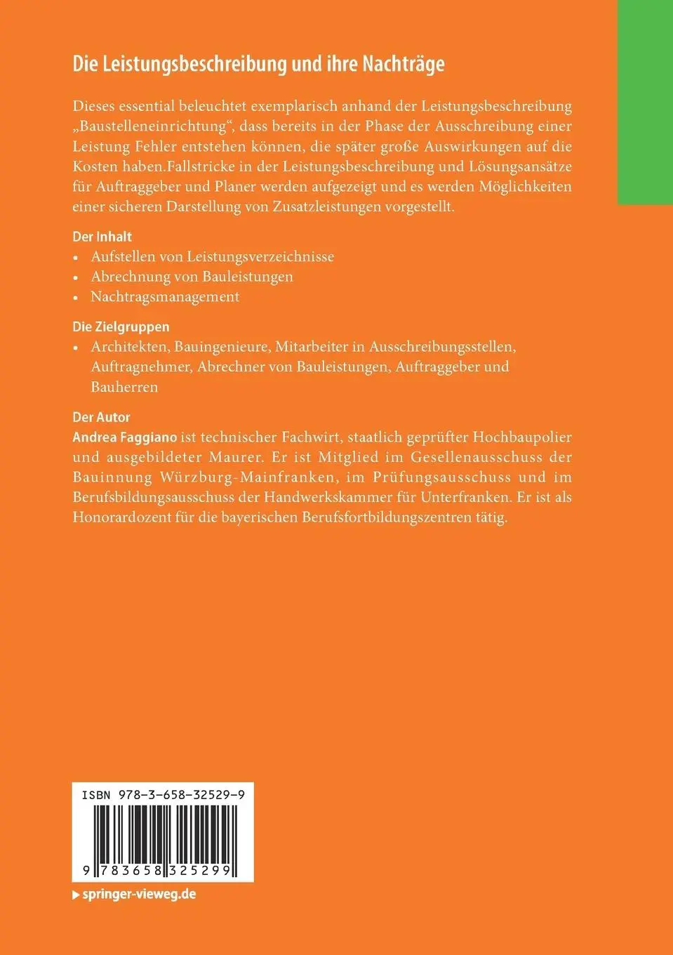Rückseite: 9783658325299 | Die Leistungsbeschreibung und ihre Nachträge | Andrea Faggiano | Buch