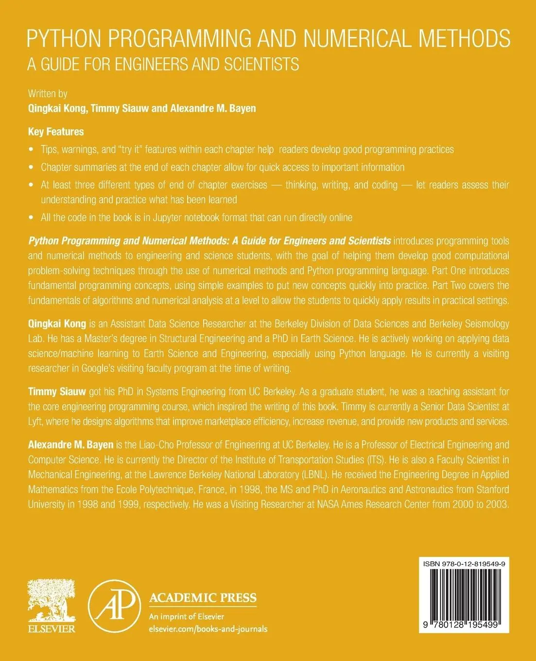 Rückseite: 9780128195499 | Python Programming and Numerical Methods | Alexandre Bayen (u. a.)