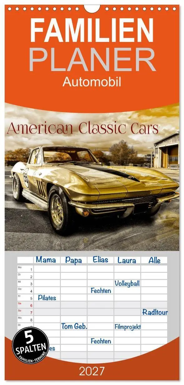 Cover: 9783594335499 | Familienplaner 2027 - American Classic Cars mit 5 Spalten...