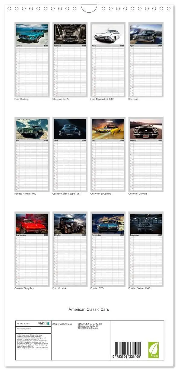 Bild: 9783594335499 | Familienplaner 2027 - American Classic Cars mit 5 Spalten...
