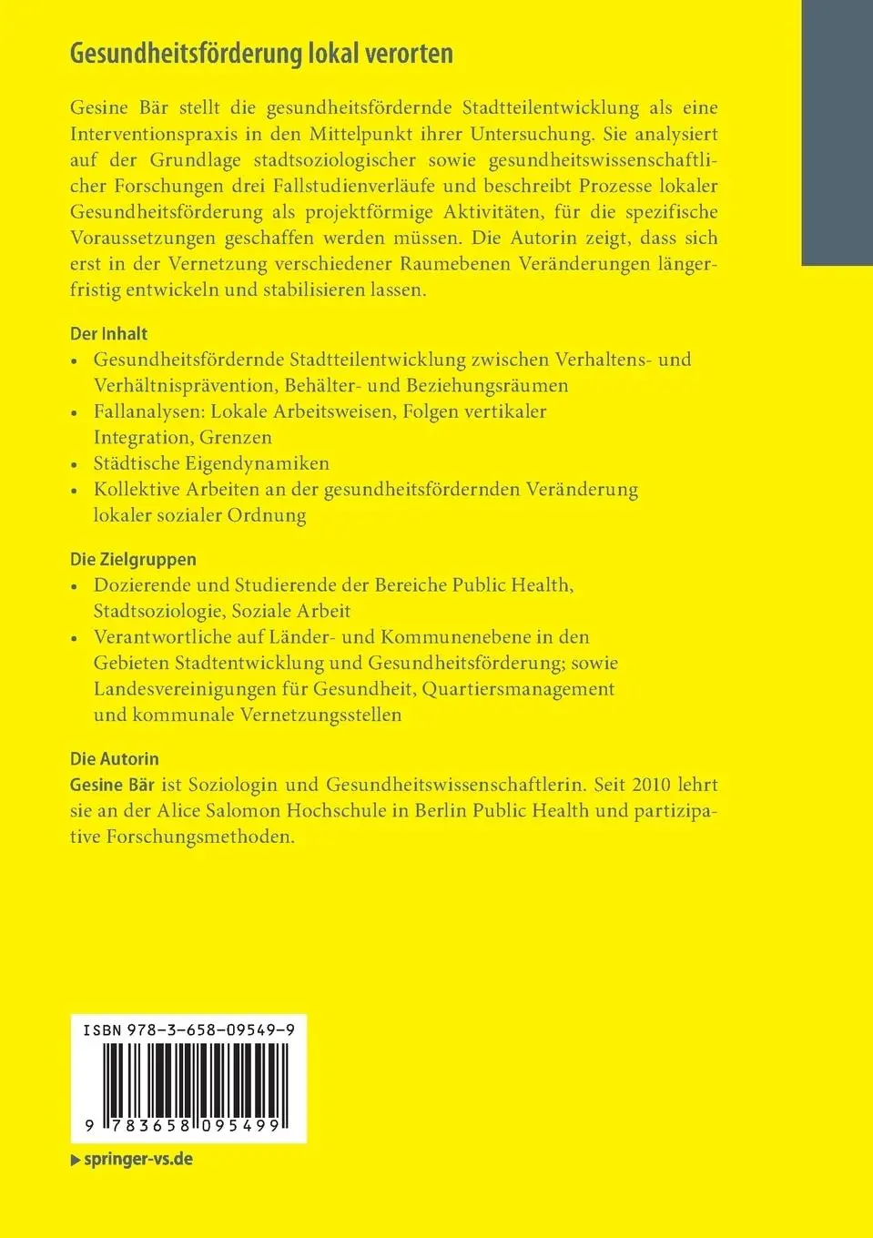 Rückseite: 9783658095499 | Gesundheitsförderung lokal verorten | Gesine Bär | Taschenbuch | xviii