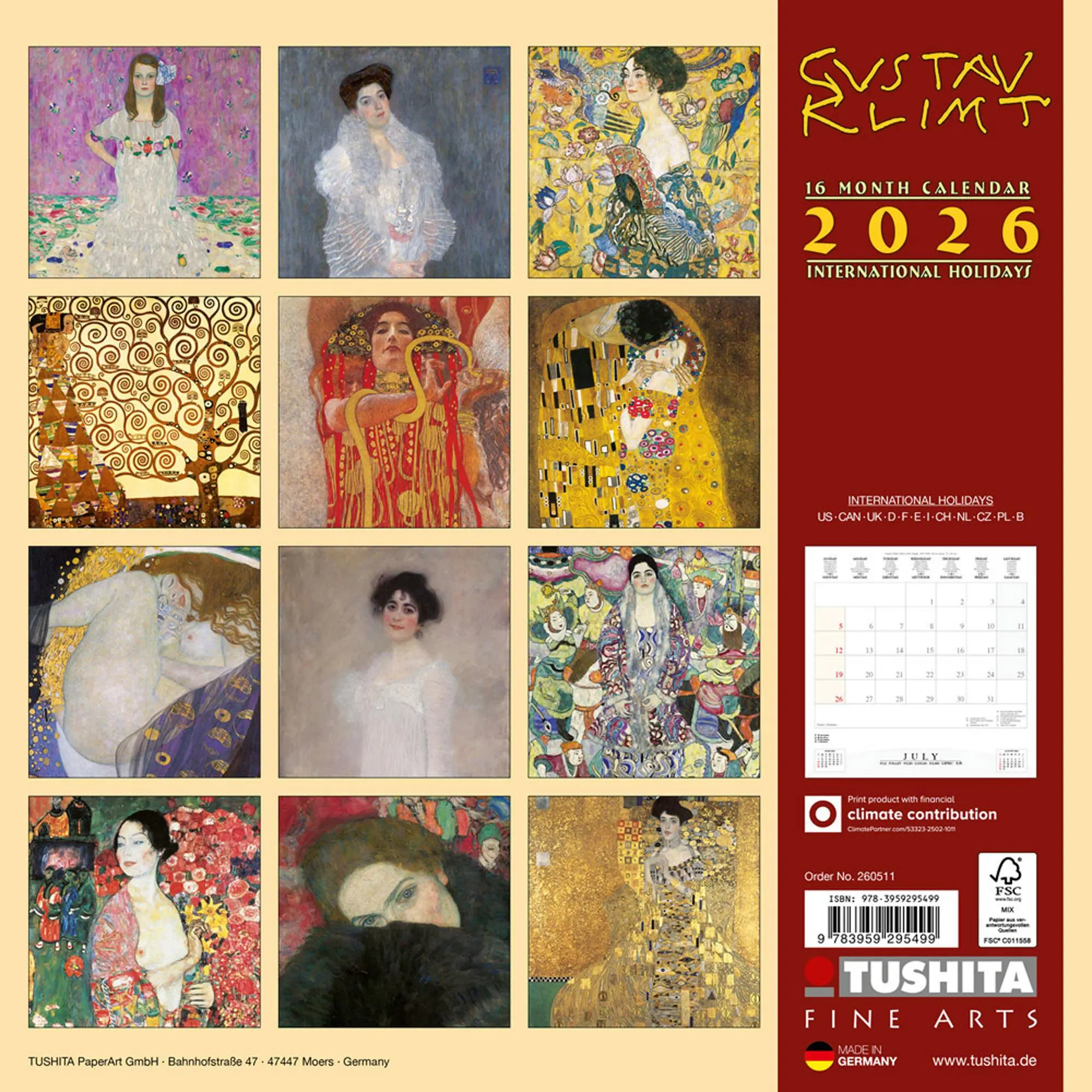 Rückseite: 9783959295499 | Gustav Klimt -Women 2026 | Kalender 2026 | Kalender | 28 S. | Englisch