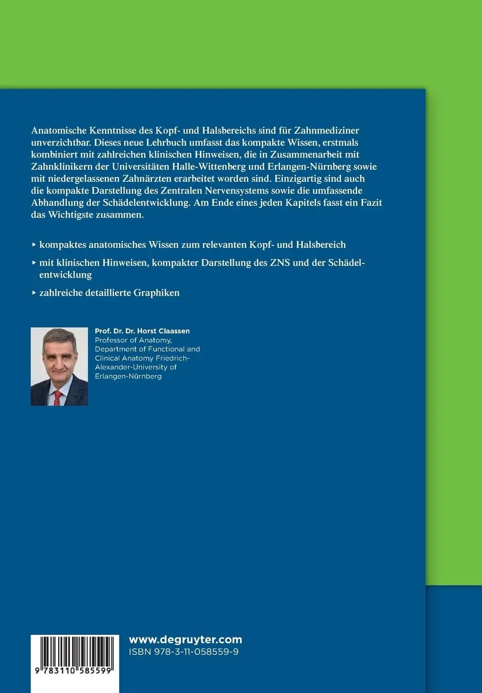 Rückseite: 9783110585599 | Kompaktwissen Kopf- und Halsanatomie | Horst Claassen | Taschenbuch