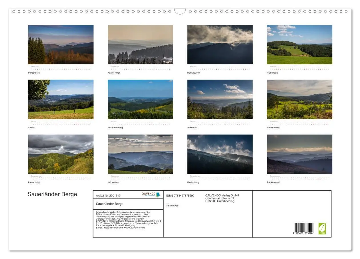 Bild: 9783457875599 | Sauerländer Berge (Wandkalender 2026 DIN A2 quer), CALVENDO...