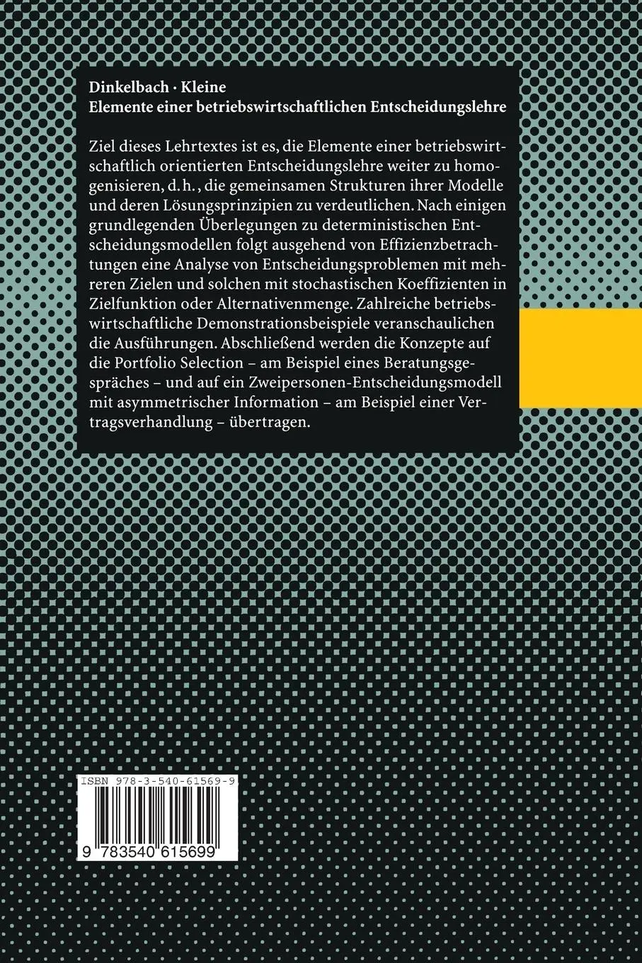 Rückseite: 9783540615699 | Elemente einer betriebswirtschaftlichen Entscheidungslehre | Buch