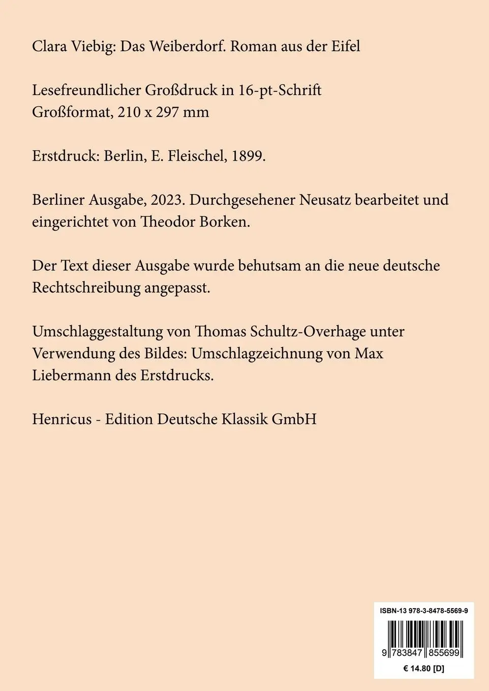 Rückseite: 9783847855699 | Das Weiberdorf (Großdruck) | Roman aus der Eifel | Clara Viebig | Buch