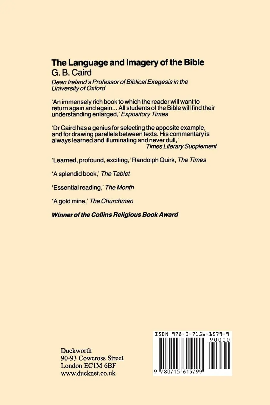 Rückseite: 9780715615799 | Language and Imagery of the Bible | George Bradford Caird (u. a.)