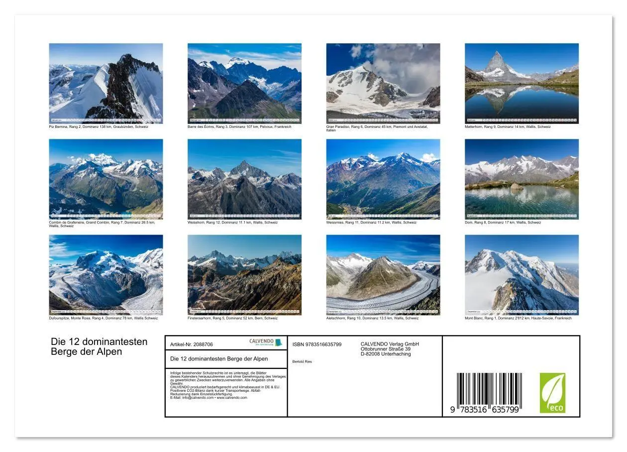 Bild: 9783516635799 | Die 12 dominantesten Berge der Alpen (Wandkalender 2026 DIN A4...