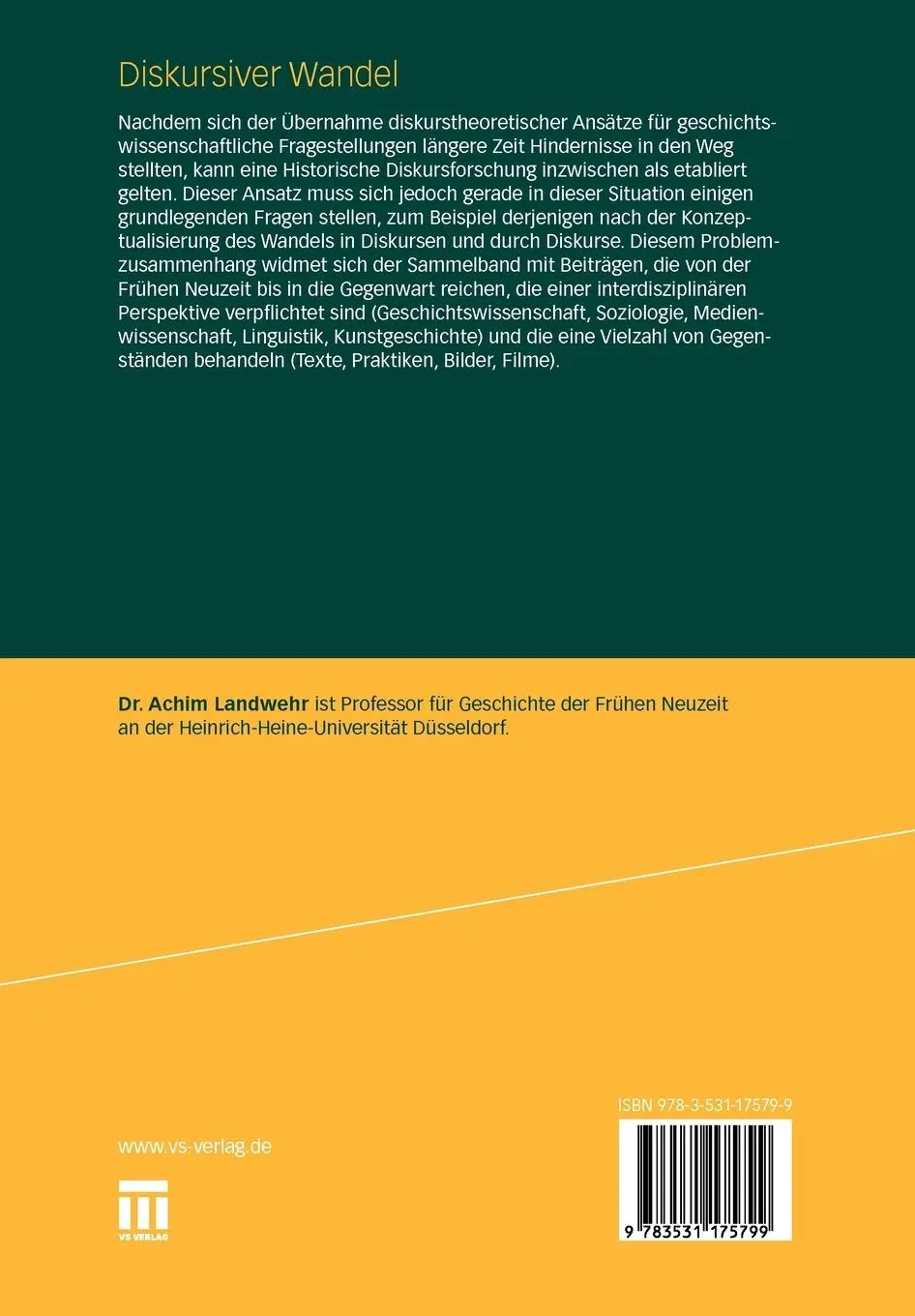 Rückseite: 9783531175799 | Diskursiver Wandel | Achim Landwehr | Taschenbuch | 399 S. | Deutsch