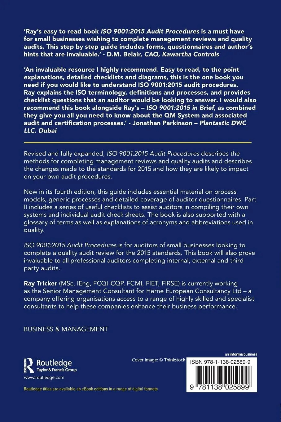 Rückseite: 9781138025899 | ISO 9001 | 2015 Audit Procedures | Ray Tricker | Taschenbuch | 2016