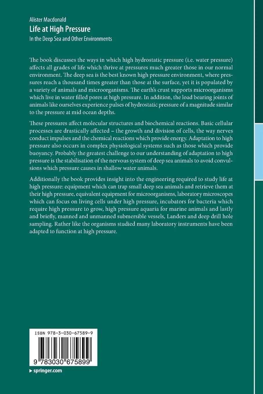 Rückseite: 9783030675899 | Life at High Pressure | In the Deep Sea and Other Environments | Buch