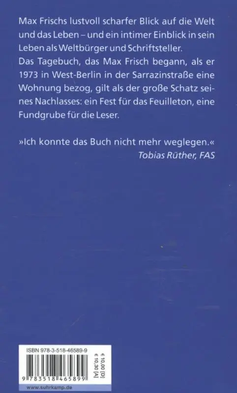 Rückseite: 9783518465899 | Aus dem Berliner Journal | Max Frisch | Taschenbuch | 232 S. | Deutsch