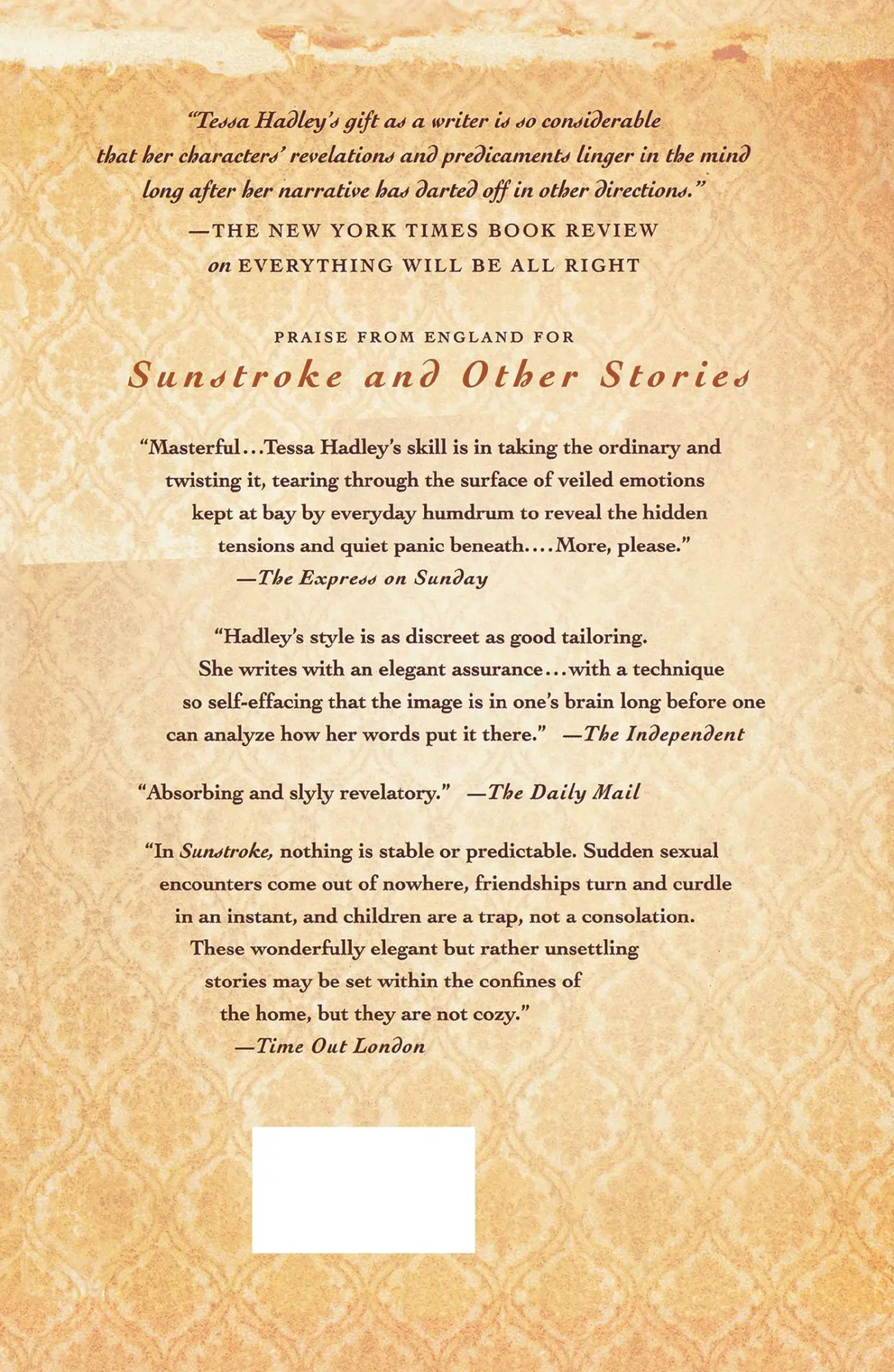Rückseite: 9780312425999 | Sunstroke and Other Stories | Tessa Hadley | Taschenbuch | Englisch