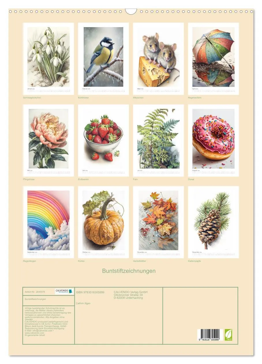 Bild: 9783516305999 | Buntstiftzeichnungen (Wandkalender 2026 DIN A2 hoch), CALVENDO...