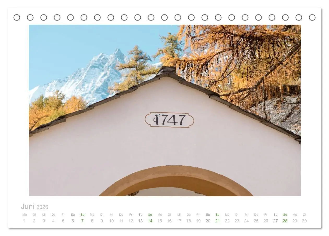 Bild: 9783457966099 | saas fee (Tischkalender 2026 DIN A5 quer), CALVENDO Monatskalender