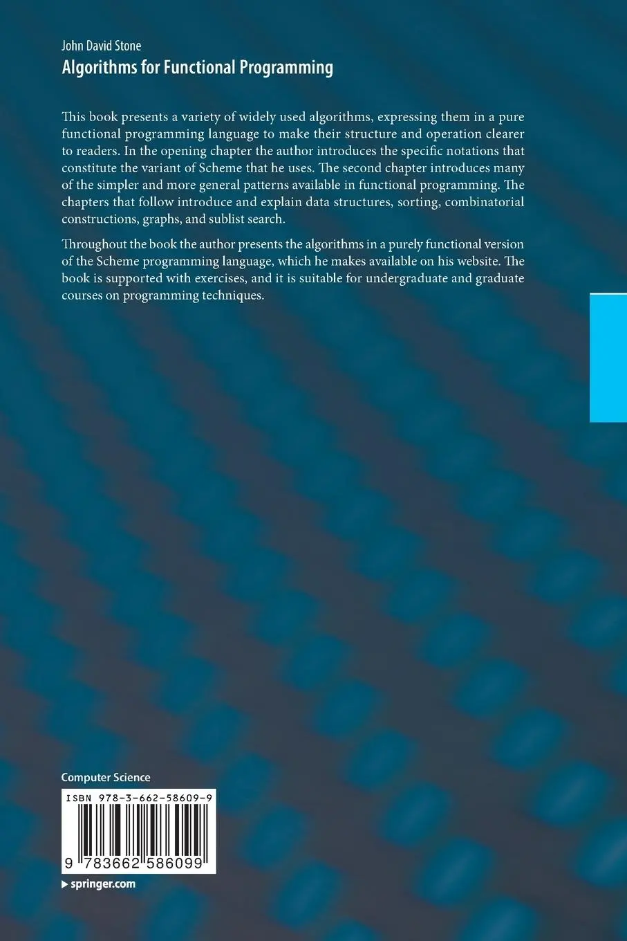 Rückseite: 9783662586099 | Algorithms for Functional Programming | John David Stone | Taschenbuch
