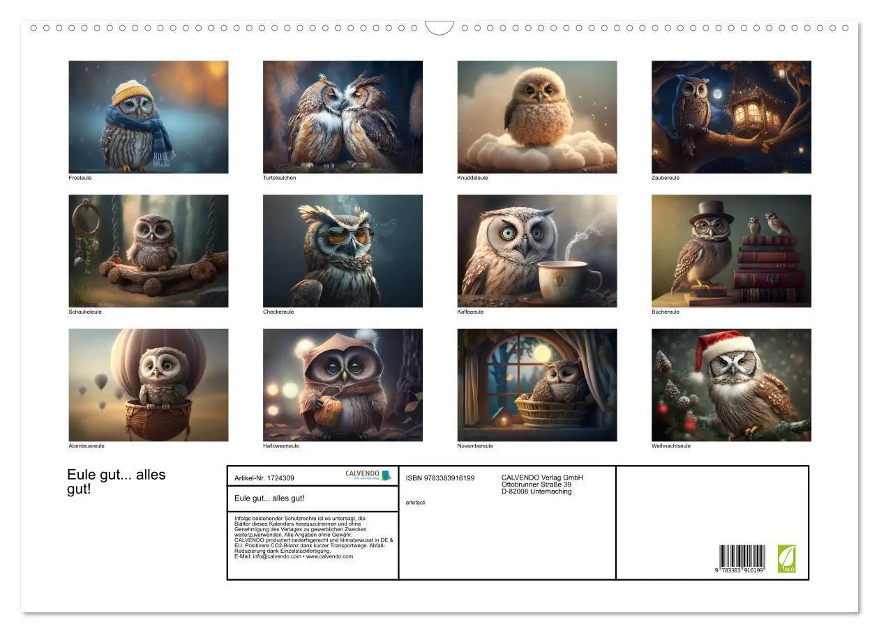 Bild: 9783383916199 | Eule gut... alles gut! (Wandkalender 2025 DIN A2 quer), CALVENDO...