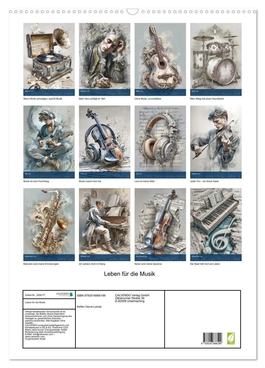 Bild: 9783516666199 | Leben für die Musik (Wandkalender 2026 DIN A2 hoch), CALVENDO...