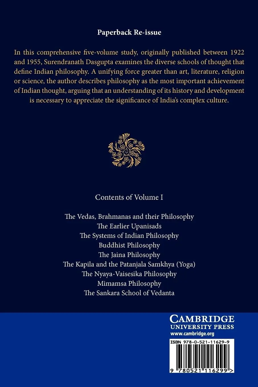 Rückseite: 9780521116299 | A History of Indian Philosophy | Dasgupta (u. a.) | Taschenbuch | 2009