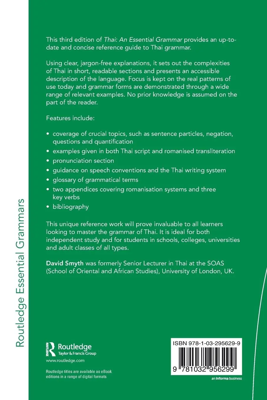 Rückseite: 9781032956299 | Thai | An Essential Grammar | David Smyth | Taschenbuch | Englisch