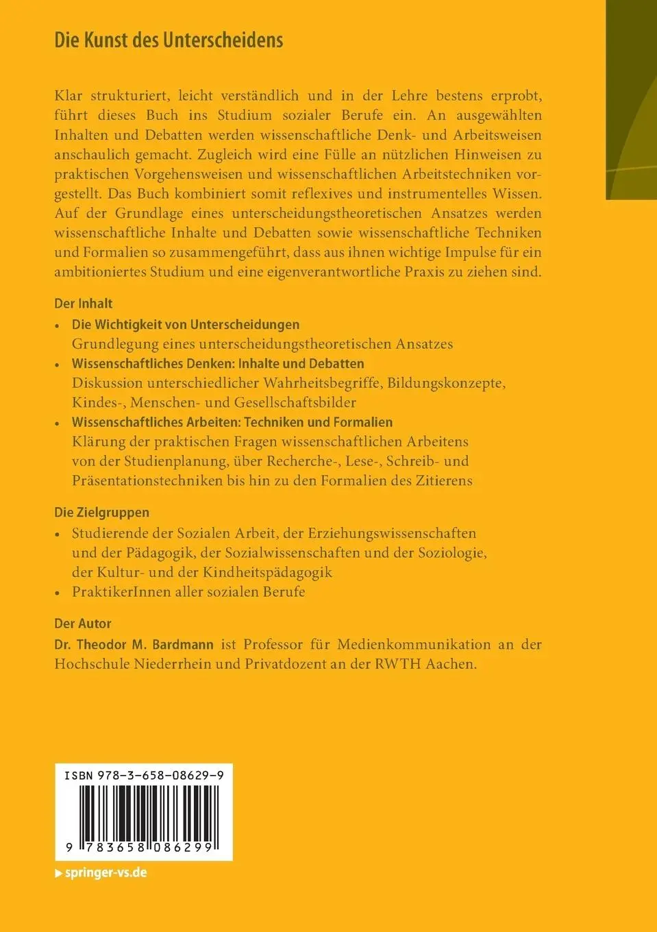 Rückseite: 9783658086299 | Die Kunst des Unterscheidens | Theodor M. Bardmann | Taschenbuch | vi
