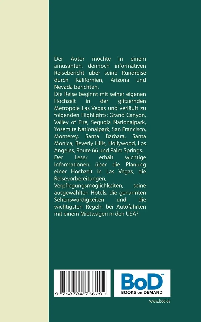 Rückseite: 9783734766299 | Hochzeit in Las Vegas mit Kalifornien-Rundreise | Reisebericht | Buch