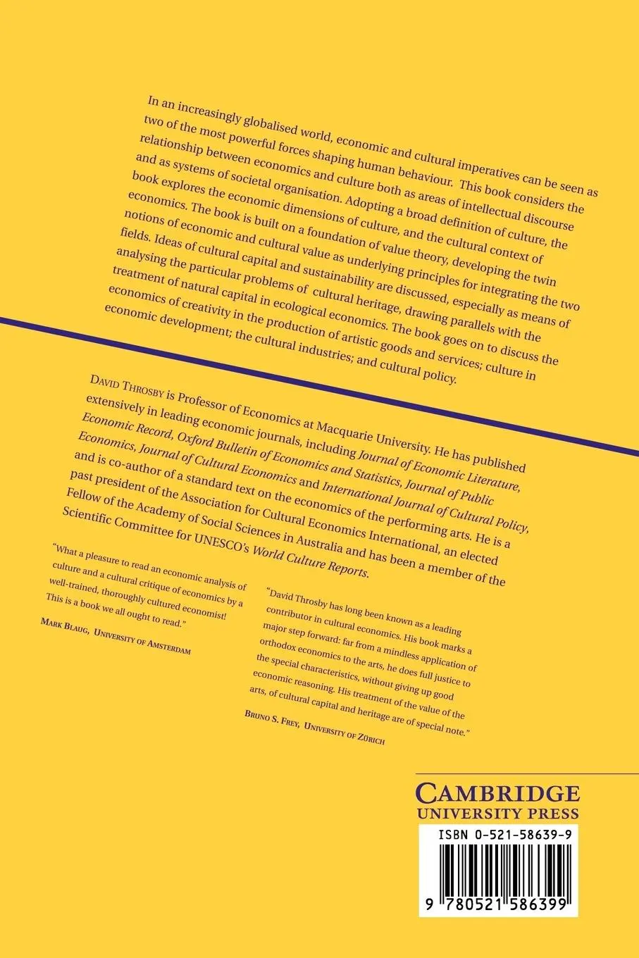 Rückseite: 9780521586399 | Economics and Culture | David Throsby (u. a.) | Taschenbuch | Englisch