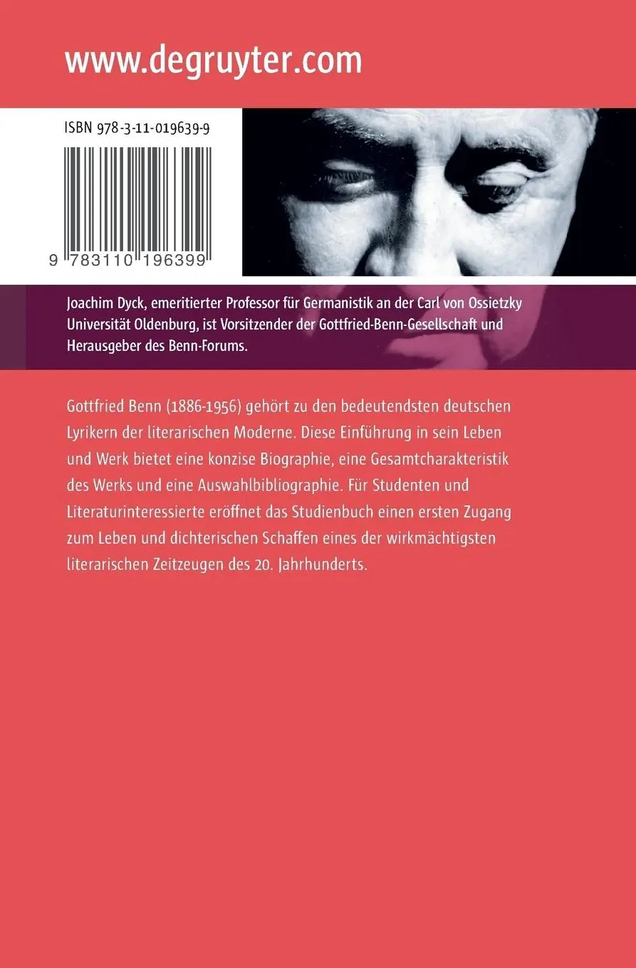 Rückseite: 9783110196399 | Gottfried Benn | Einführung in Leben und Werk | Joachim Dyck | Buch