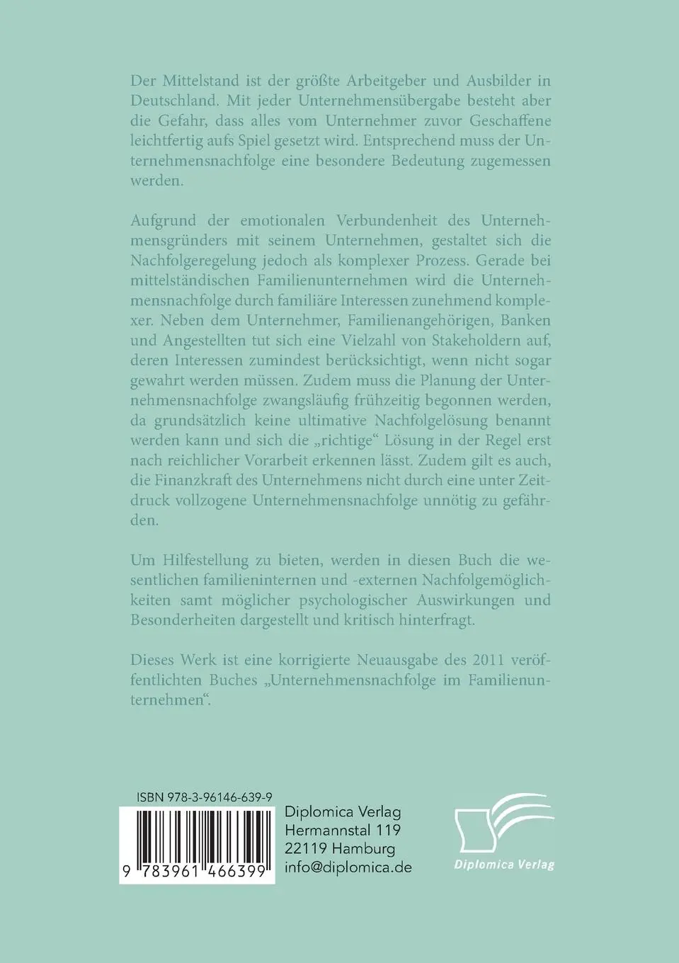 Rückseite: 9783961466399 | Nachfolge im Familienunternehmen: Besonderheiten und Herausforderungen