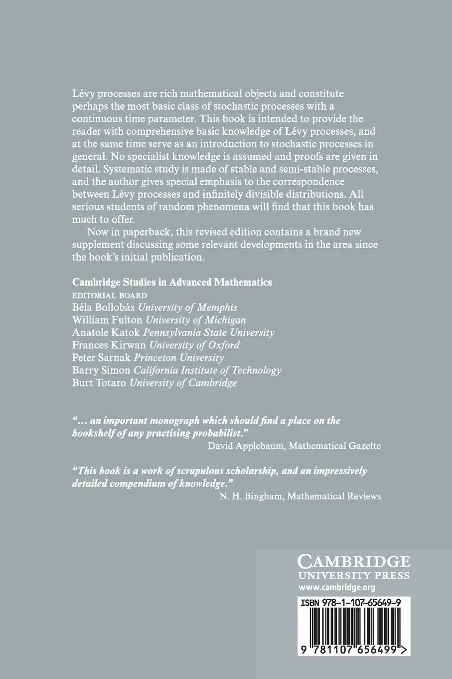 Rückseite: 9781107656499 | Lévy Processes and Infinitely Divisible Distributions | Ken-Iti Sato