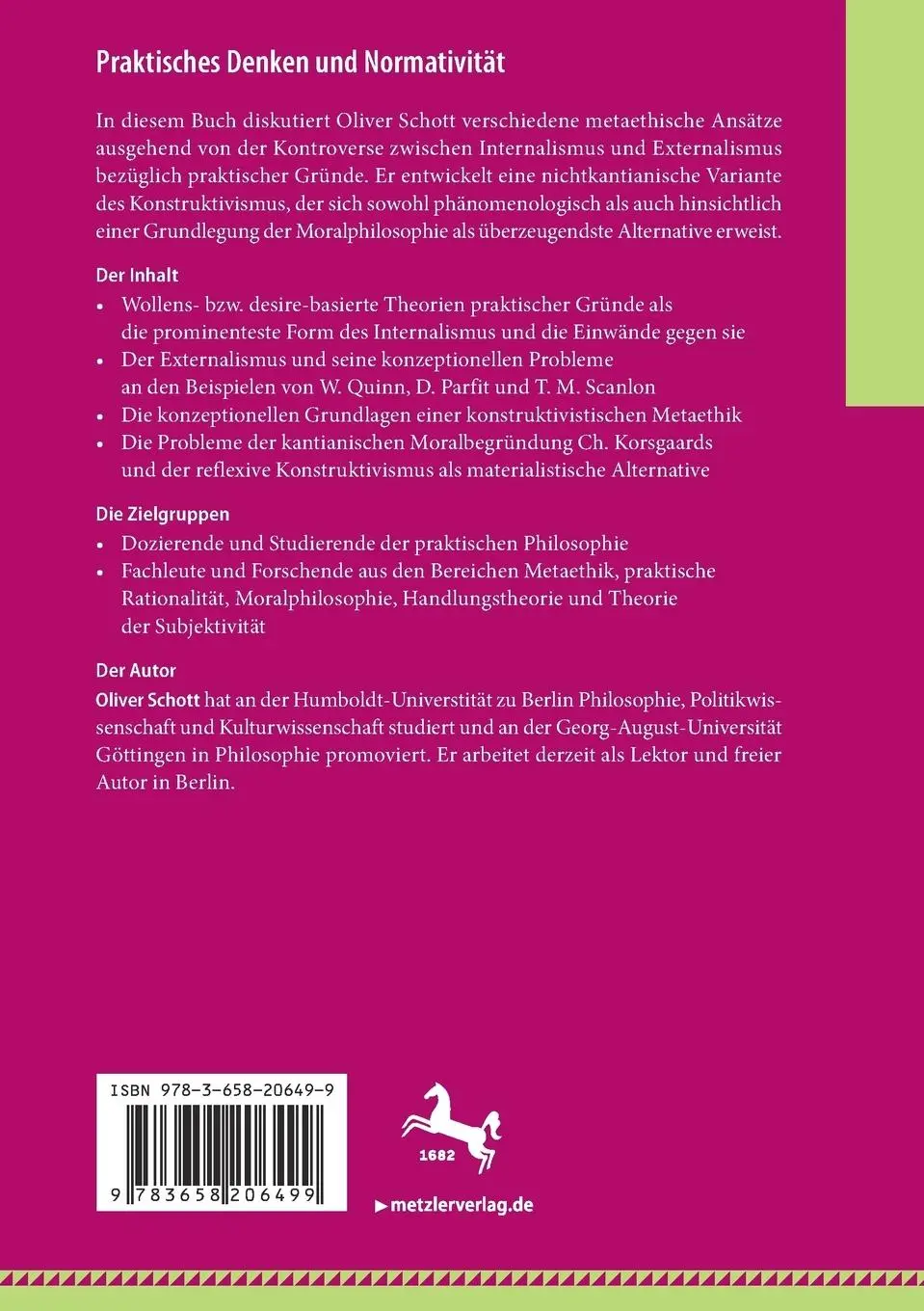 Rückseite: 9783658206499 | Praktisches Denken und Normativität | Oliver Schott | Taschenbuch