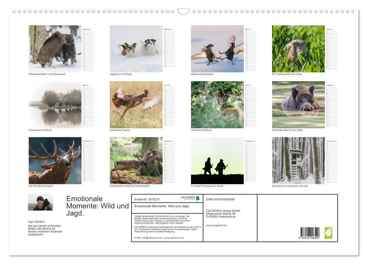Bild: 9783516006599 | Emotionale Momente: Wild und Jagd. (Wandkalender 2026 DIN A2 quer),...
