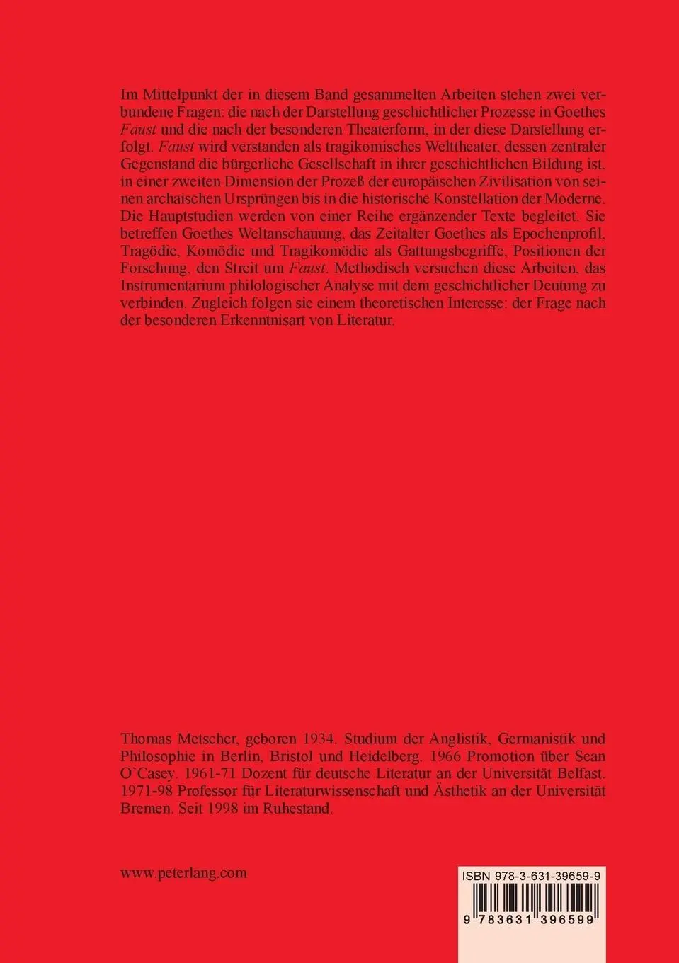 Rückseite: 9783631396599 | Welttheater und Geschichtsprozeß | Zu Goethes «Faust» | Metscher