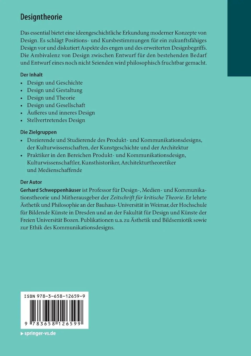 Rückseite: 9783658126599 | Designtheorie | Gerhard Schweppenhäuser | Taschenbuch | xi | Deutsch