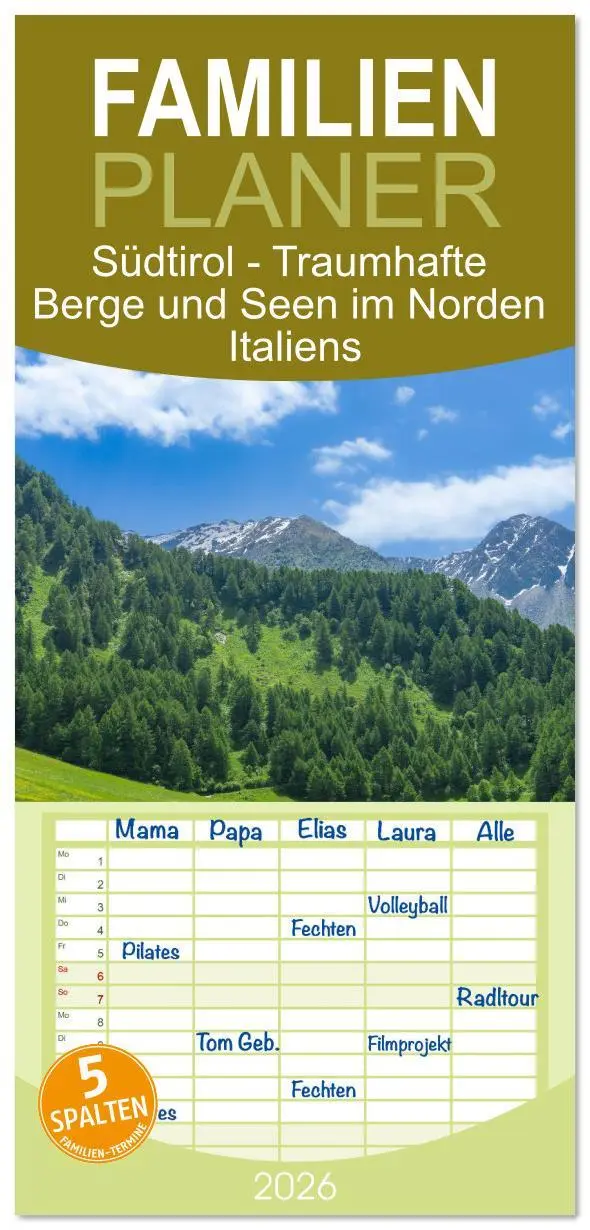 Cover: 9783516616699 | Familienplaner 2026 - Südtirol - Traumhafte Berge und Seen im...