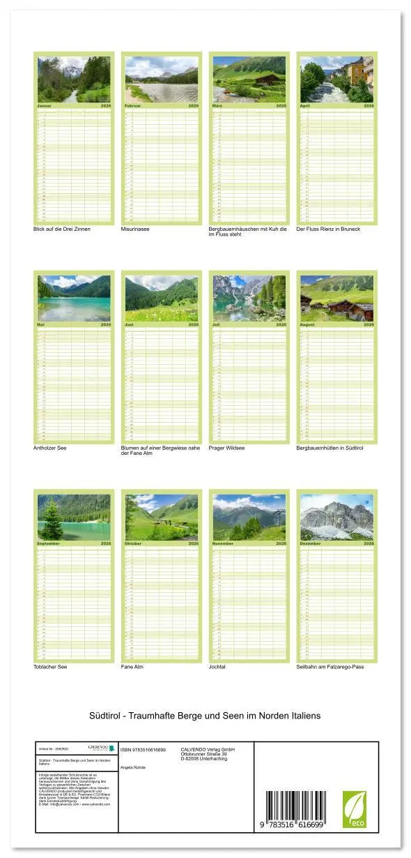 Bild: 9783516616699 | Familienplaner 2026 - Südtirol - Traumhafte Berge und Seen im...