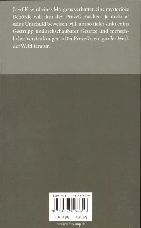 Rückseite: 9783518456699 | Der Prozeß | Franz Kafka | Taschenbuch | 282 S. | Deutsch | 2005