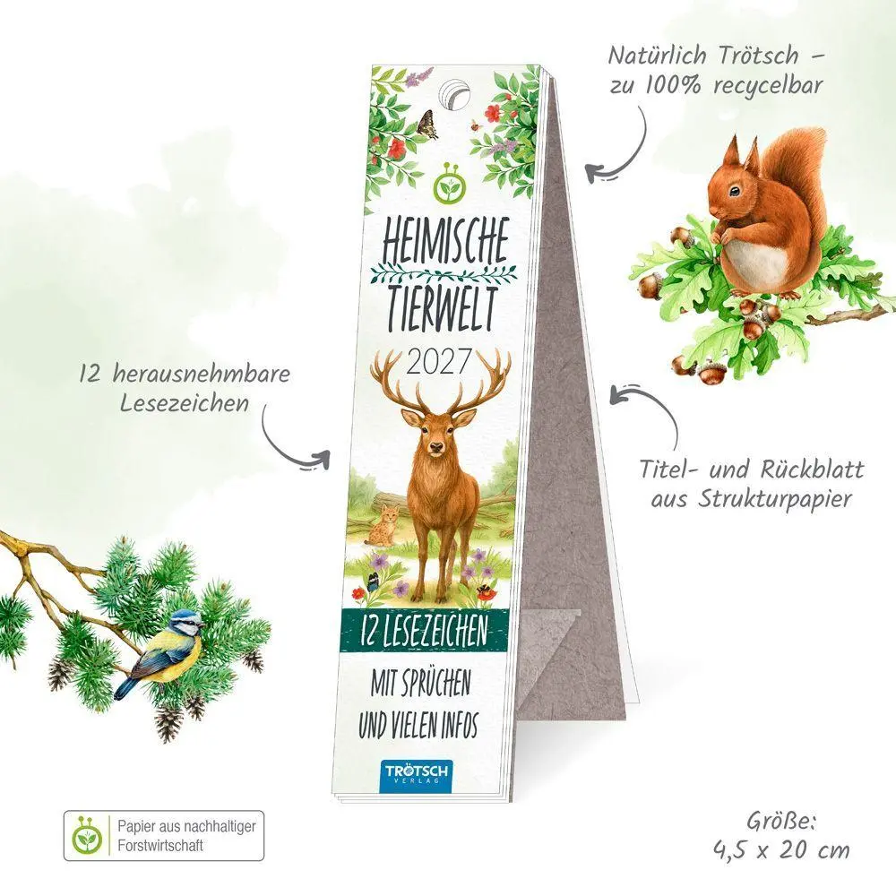 Bild: 9783988026699 | TRÖTSCH - Lesezeichenkalender Heimische Tierwelt 2027 | KG | Kalender