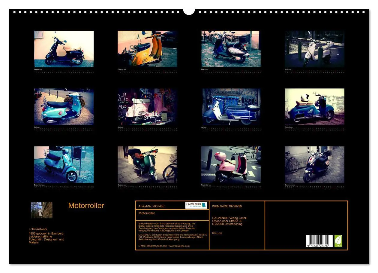 Bild: 9783516226799 | Motorroller (Wandkalender 2026 DIN A2 quer), CALVENDO Monatskalender