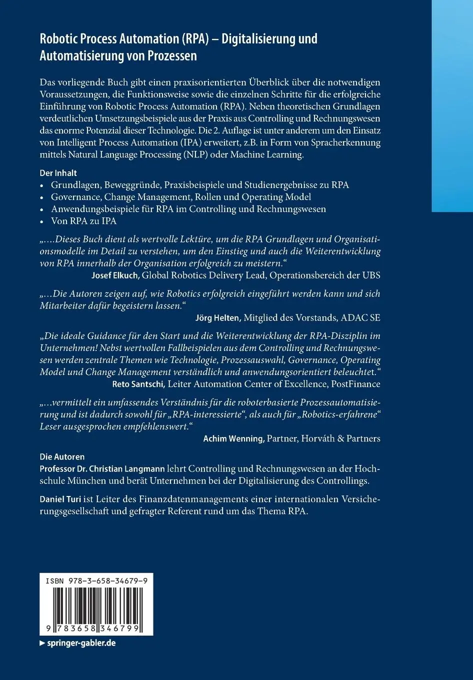 Rückseite: 9783658346799 | Robotic Process Automation (RPA) - Digitalisierung und...