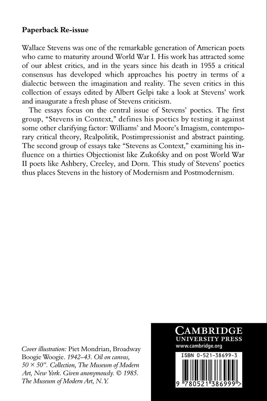 Rückseite: 9780521386999 | Wallace Stevens | The Poetics of Modernism | Albert Gelpi | Buch