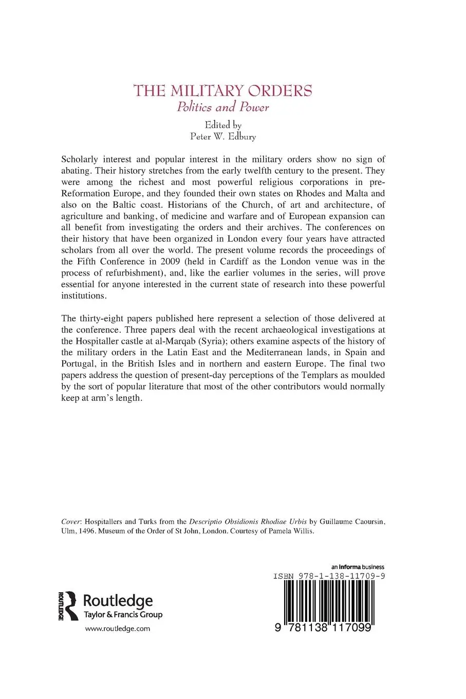 Rückseite: 9781138117099 | The Military Orders Volume V | Politics and Power | Peter Edbury