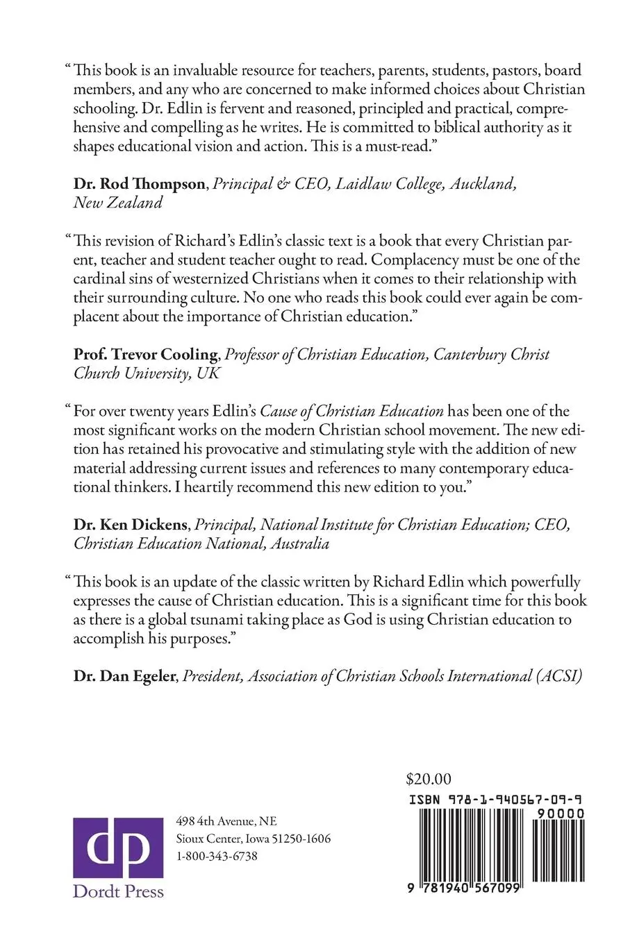 Rückseite: 9781940567099 | The Cause of Christian Education | Richard J. Edlin | Taschenbuch