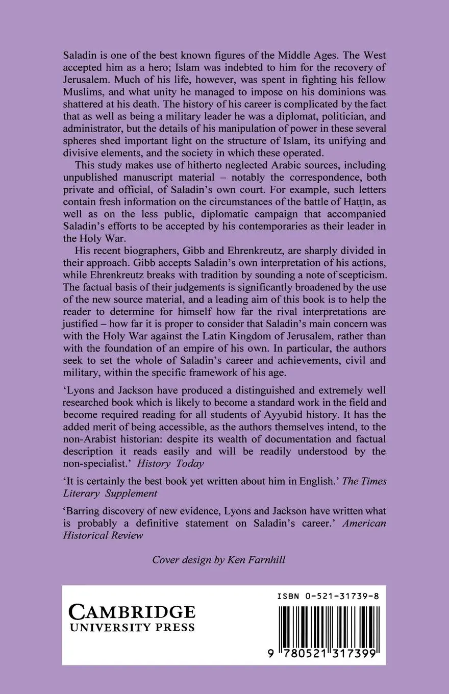 Rückseite: 9780521317399 | Saladin | The Politics of the Holy War | Malcom C. Lyons (u. a.)