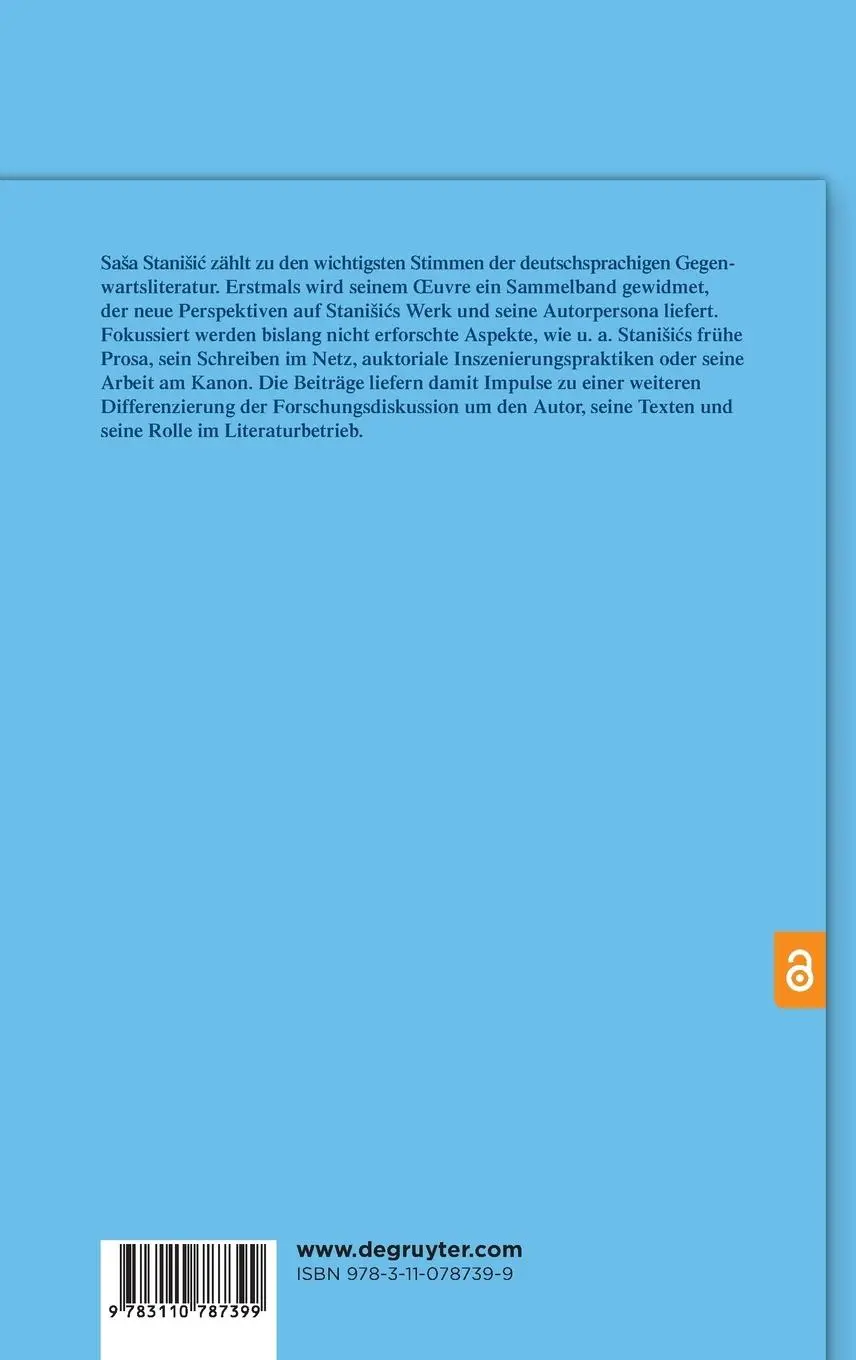 Rückseite: 9783110787399 | Sa¿a Stani¿i¿: Poetologie und Werkpolitik | Katja Holweck (u. a.)