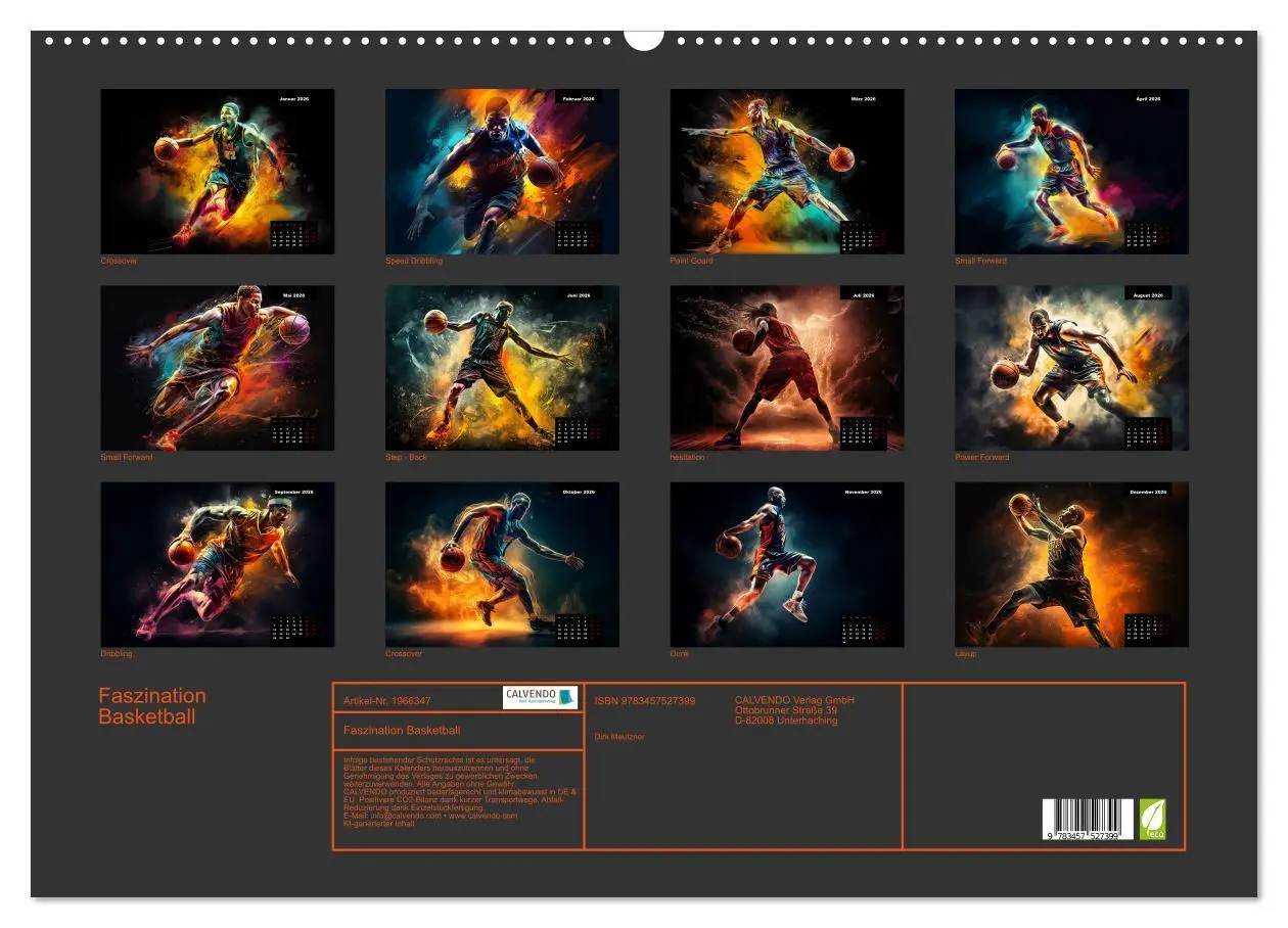 Bild: 9783457527399 | Faszination Basketball (Wandkalender 2026 DIN A2 quer), CALVENDO...